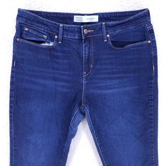 Levis Signature Jean Denim Cotton Women SZ 16 Blue Straight Stretch VTG Mid Rise - Picture 2 of 14